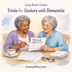 Two women playing a printable trivia for seniors with dementia game