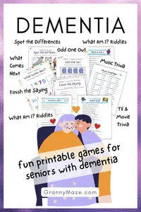 Trivia for Seniors with Dementia Game Bundle: 8 game types, 20+ activities, and 199 questions.