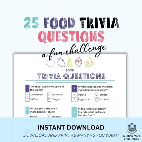 Click Here to Buy the Food Trivia Multiple Choice Game Now.