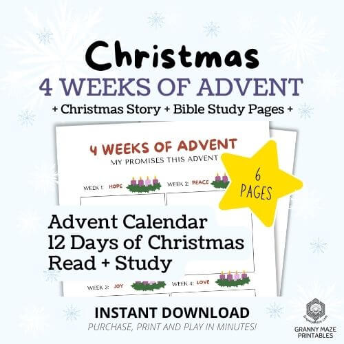 4 Weeks of Advent: Calendar, Story, 12 days of Christmas and more. Download. Print. Play!