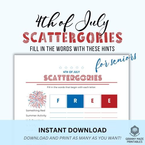 Get this instant download 4th of July Scattergories Game in store now!