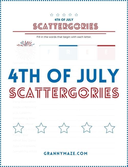 4th of July Scattergories Game