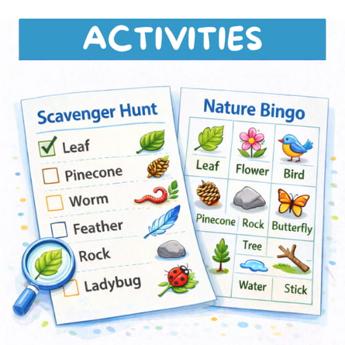 Printable activities for seniors including scavenger hunts and interactive games.