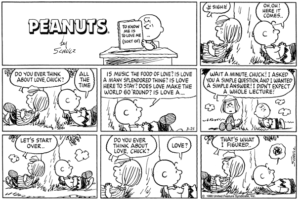 Charlie Brown on Love from Peanuts by Charles Schulz - March 25, 1990 @grannymaze Charlie Brown on Love from Peanuts by Charles Schulz - March 25, 1990 @grannymaze