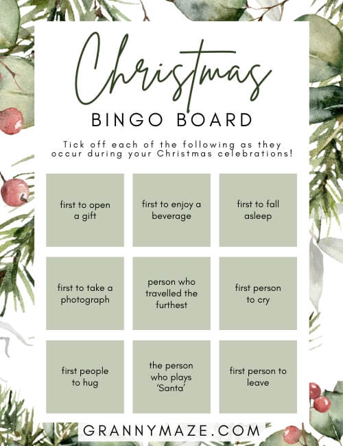 Printable Christmas Bingo Game @grannymaze
