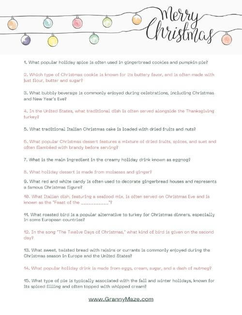 FREE Christmas Food and Drink Trivia Game @grannymaze