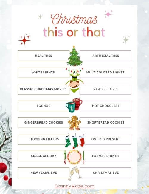 Printable Christmas This or That Word Game @grannymaze