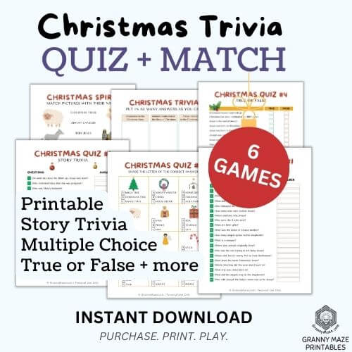 Get 6 Christmas Trivia games: True or False, Story trivia and more. Download. Print. Play!