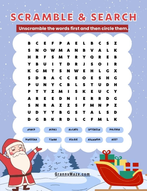 Large Print Easy Christmas Word Scramble Word Search Game @grannymaze