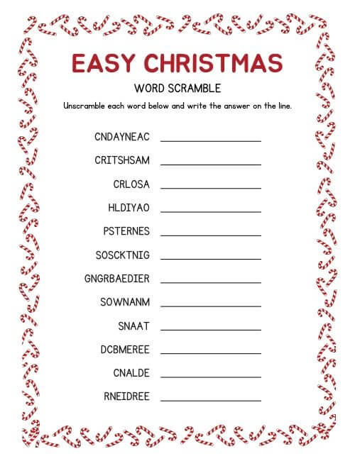 Easy Printable Christmas Word Scramble Game @grannymaze
