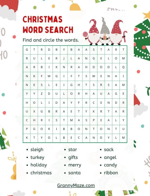 Easy Printable Christmas Word Search Game @grannymaze