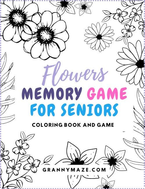 Flower Memory Game for Seniors: 90 numbered floral drawings; examples and answer key.