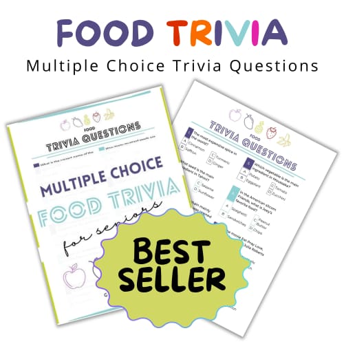 Preview pages from the Food Trivia multiple choice printable game