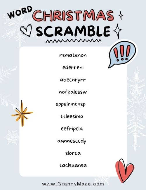 Free Christmas Word Scramble Game @grannymaze