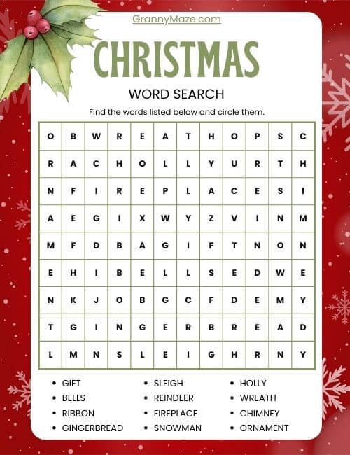 Free Christmas Word Search Printables @grannymaze