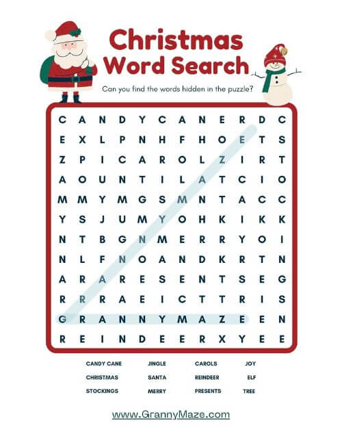 Free Christmas Word Search Puzzle @grannymaze