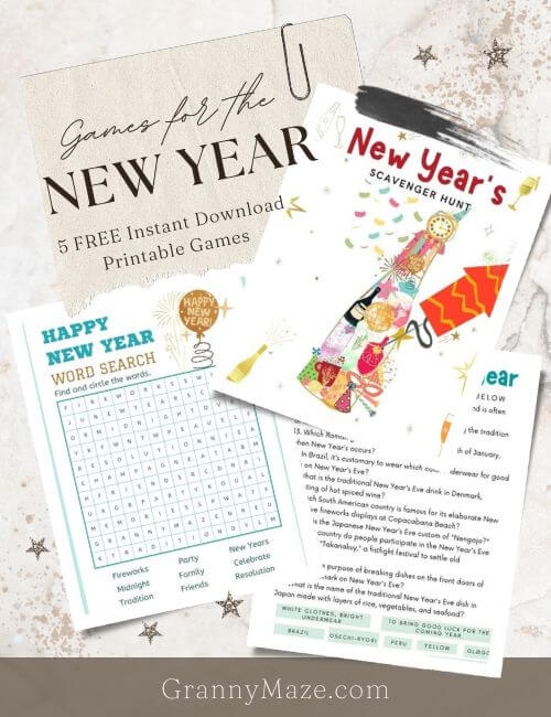 5 FREE Printable Games for the New Year. Download Here @grannymaze