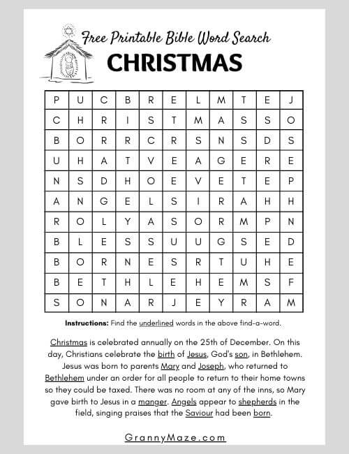 Large Print Free Printable Bible Word Search Game @grannymaze