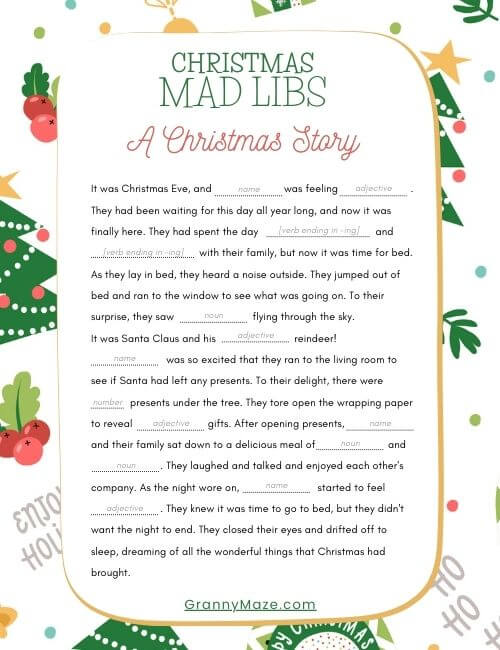Free Printable Christmas Mad Libs Game for Seniors @grannymaze