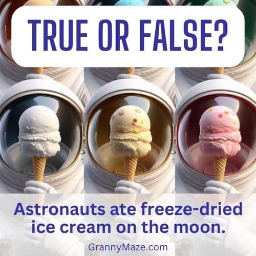 4 ice cream cones in a row. The True or False Quiz question for the elderly is - Did astronauts really eat freeze-dried ice cream on the moon? @grannymaze