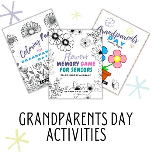 3 images of the coloring books on printable Grandparents Day Activities. Instant download.