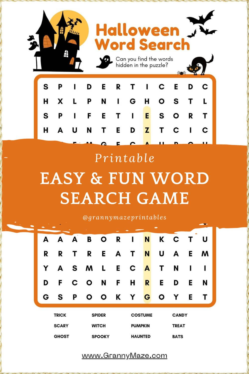 Large Print Halloween Word Search
