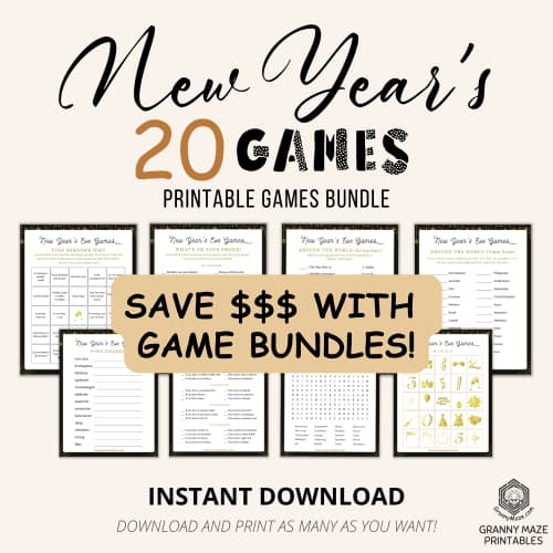 Get the 20 New Year's Eve Printable Party Game Bundle in shop now.