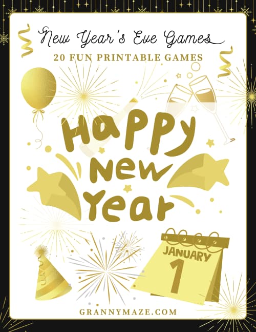 Get 20 New Year's Eve Printable Games for Seniors at GrannyMaze.com