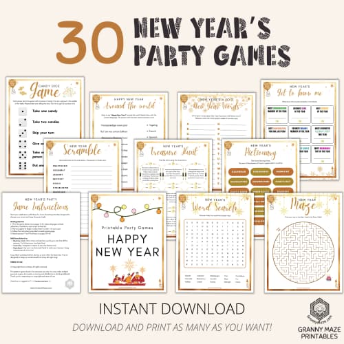 Get the 30 New Year's Eve Printable Party Game Bundle in shop now.