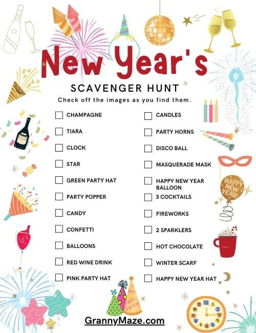 New Year's Eve Scavenger Hunt List @grannymaze