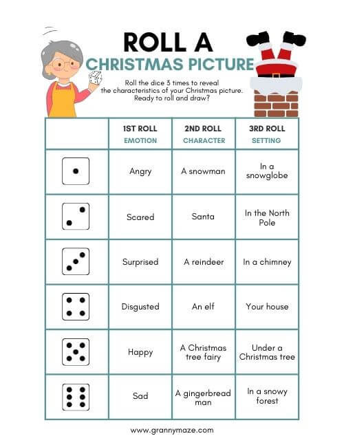 Printable Christmas Dice Games - Roll a Christmas Picture @grannymaze