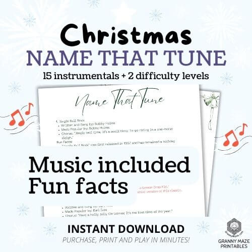 Christmas Name That Tune printable game with music included. Print and play in minutes.
