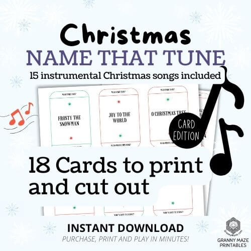 Christmas Name That Tune printable game with playing cards you can cut out. Shop now.