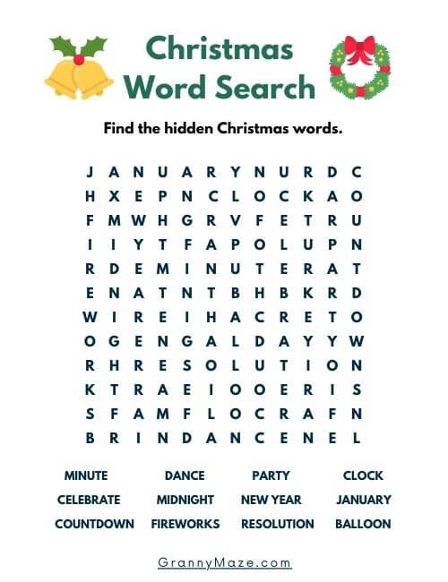 Printable Christmas Word Search @grannymaze