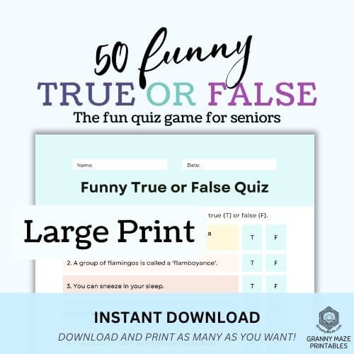 Printable funny true or false questions game shown in large print