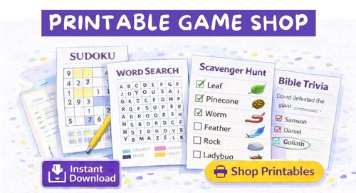 Instant download printable game shop for seniors featuring trivia, brain games, holiday and large print activities.