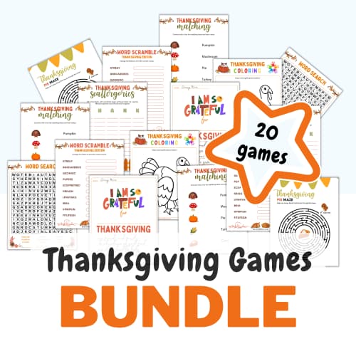Get 20 games in this printable Thanksgiving Day Games Bundle. In shop now.