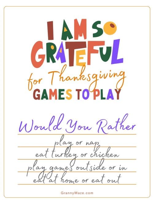 Thanksgiving Would You Rather Game: 30 Prompts for Questions in shop now!