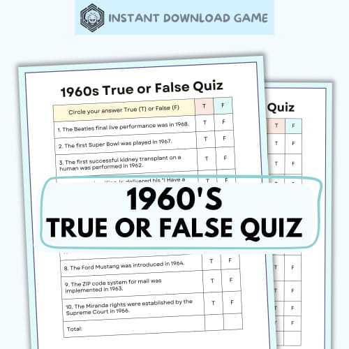20 True or False Quiz Questions from the 1960's - Get the Game Now!
