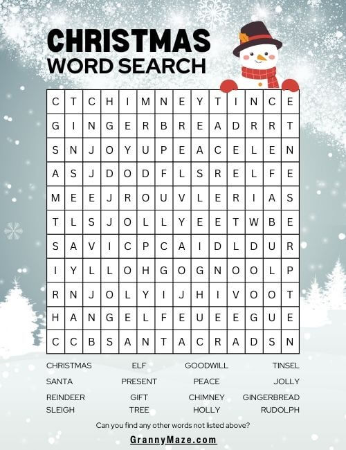 Large Print Winter Word Search Free Printable @grannymaze