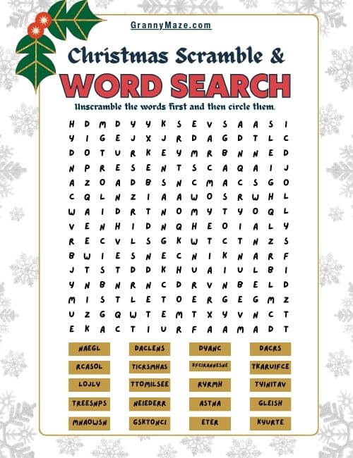 Large Print Christmas Word Scramble Word Search Game @grannymaze